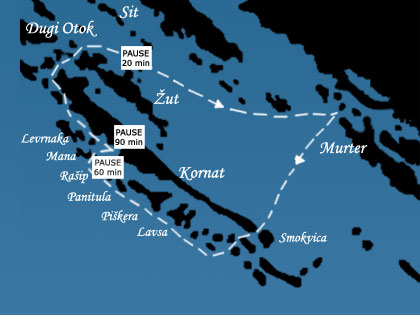 Izlet u Nacionalni park Kornati brodom Racic - karta Kornata