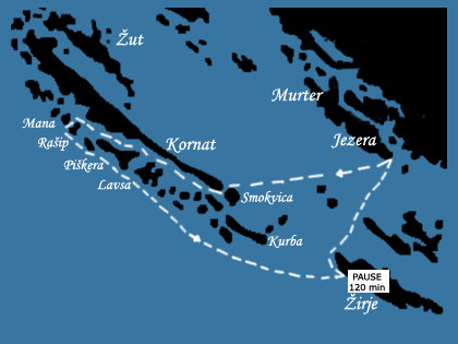 Izlet u Nacionalni park Kornati brodom Visko - karta Kornati